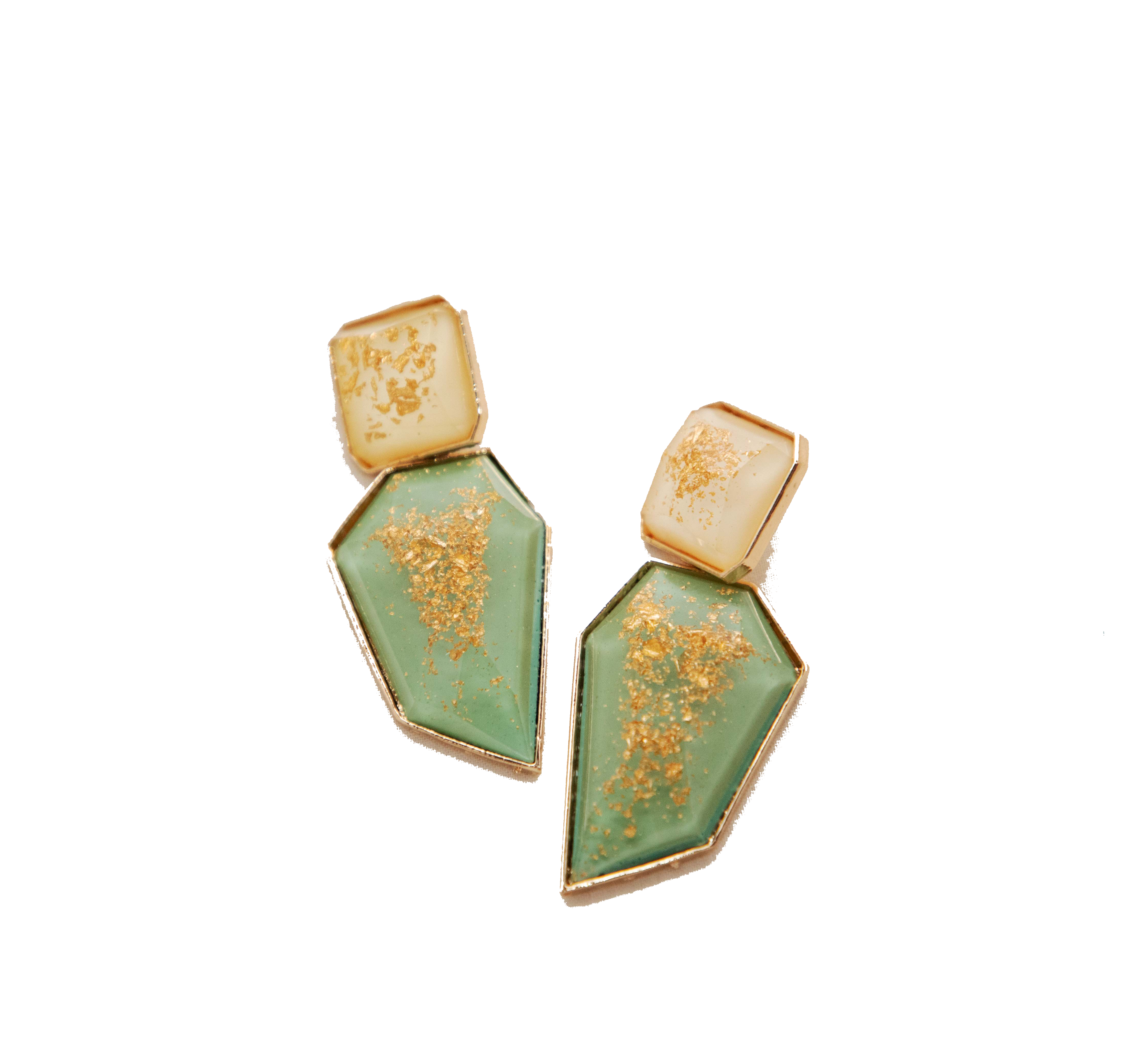 Golden Glow Green Geometric Resin Earrings - Image 4