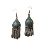 Rustic Teardrop Boho Earrings – Vintage Patina Charm with Ethnic Fringe