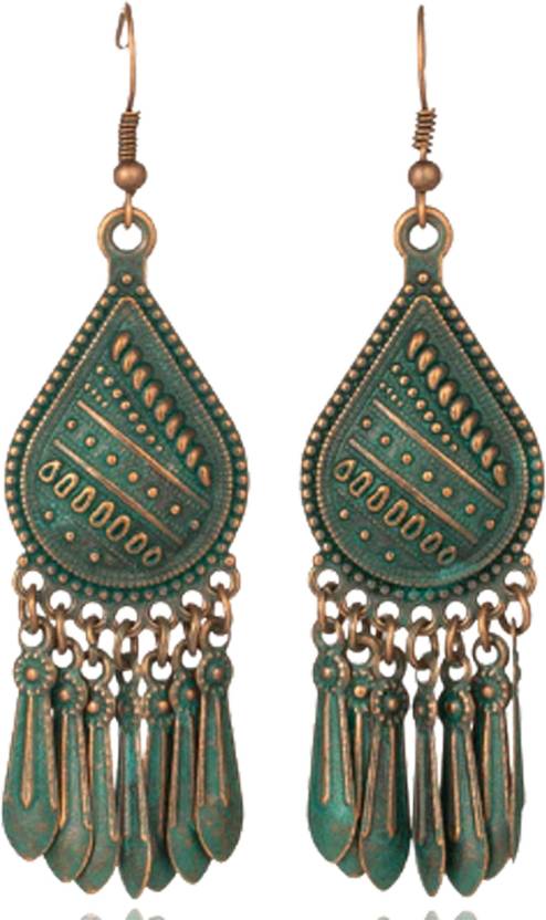 Indiho Collection Metal alloy Drop Earring 113 Size-4-6Cm Green Metal Drops & Danglers