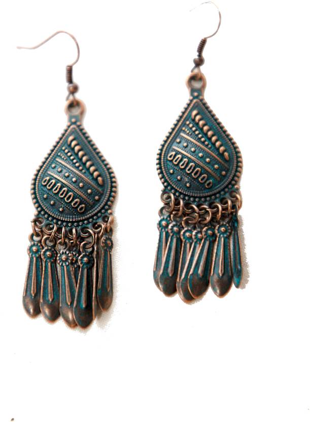 Indiho Collection Metal alloy Drop Earring 113 Size-4-6Cm Green Metal Drops & Danglers - Image 3