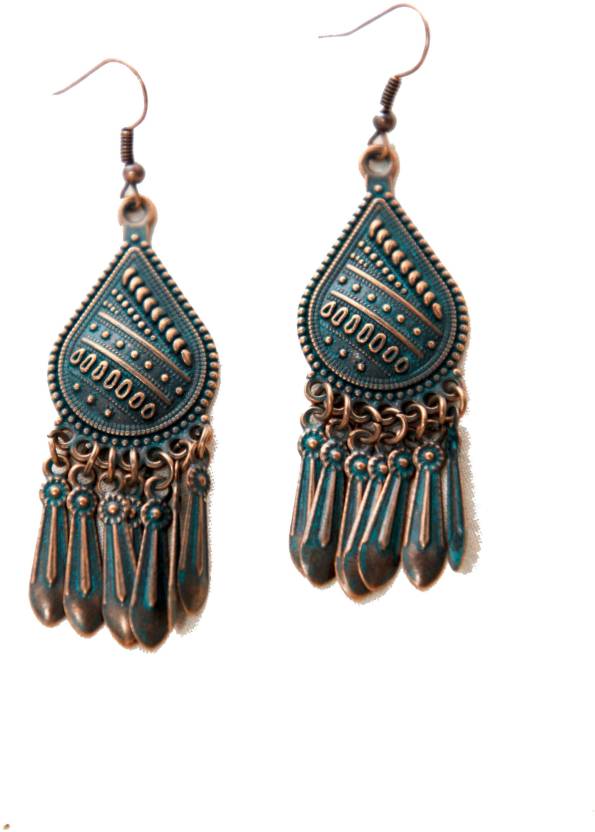 Indiho Collection Metal alloy Drop Earring 113 Size-4-6Cm Green Metal Drops & Danglers - Image 2