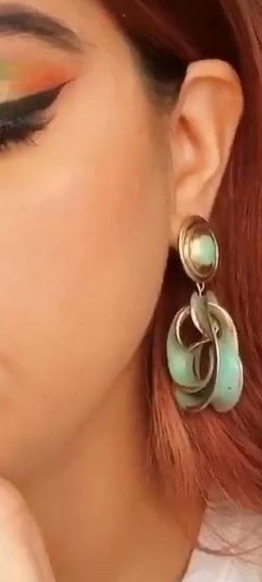 Women's Ethnic Glitter Glam Earring cyrstal Copper Green No-206 Metal Drops & Danglers - Image 2