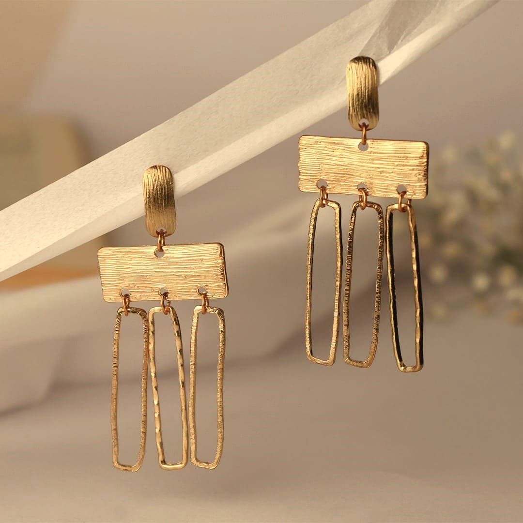 Golden Geometric Cascade – Modern Chic Dangle Earrings - Image 3