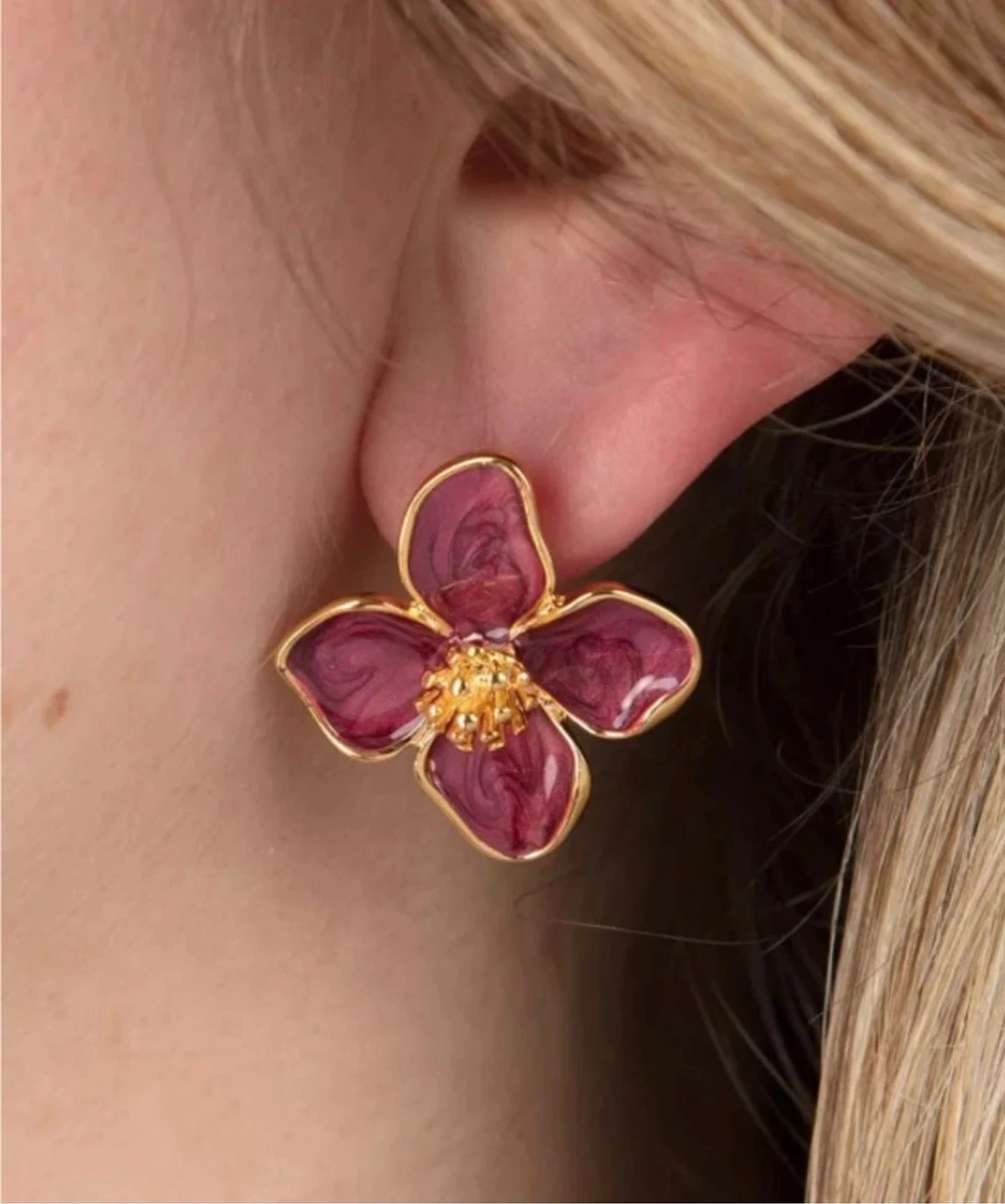 BERYLBABE Gold Plated Flower Stud Earrings for Women - Image 4