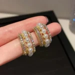 BERYLBABE Stylish Gold Stone Stud Earring for Women & Girls